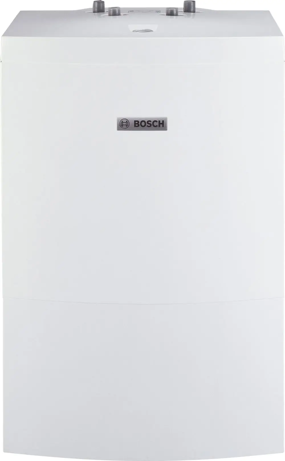 Bodenstehender Systemspeicher in Weiß von Bosch mit Bedienknöpfen auf der Oberseite. Schlichte Design-Elemente, geeignet für technische Anwendungen.